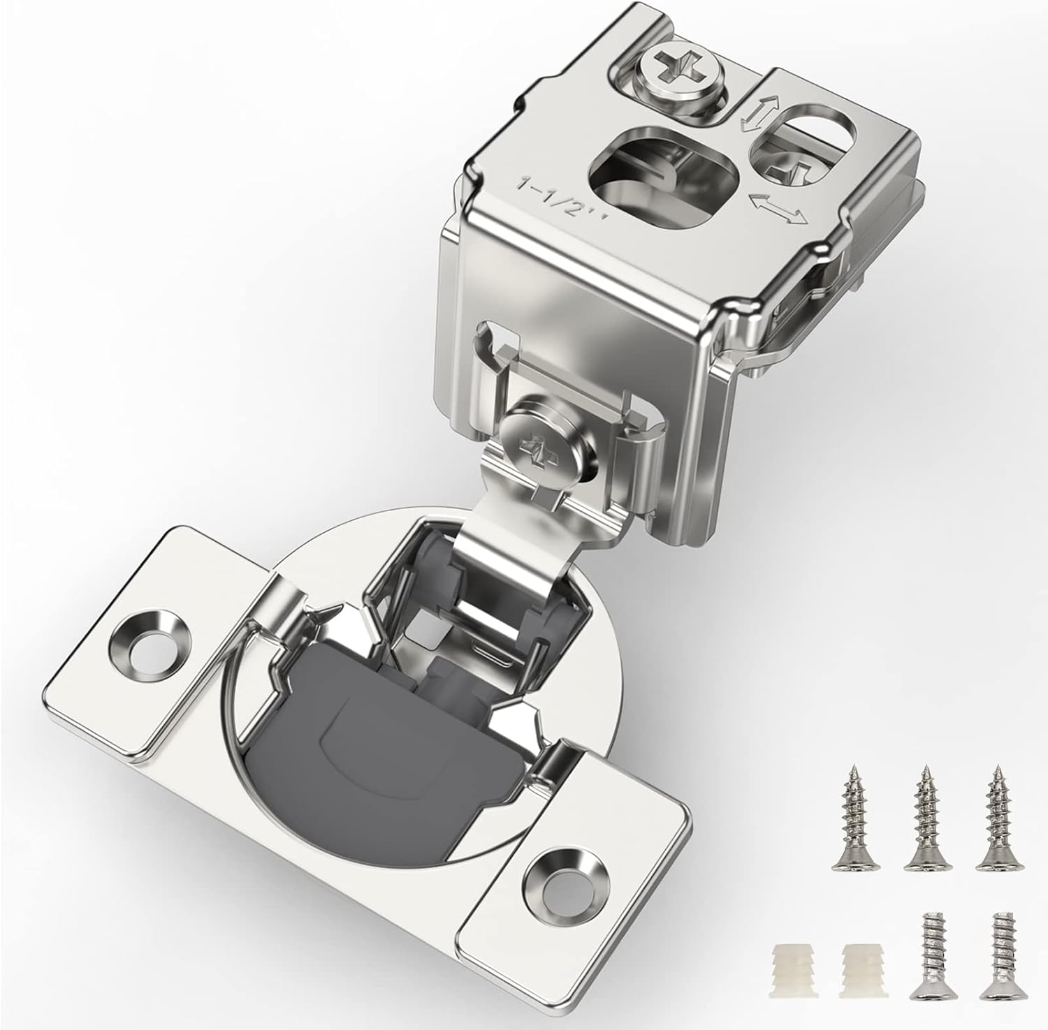 Furniware 105-Degree 1-1/2 Inch Overlay Soft Close Stainless Steel Cabinet Hinges - Furniware