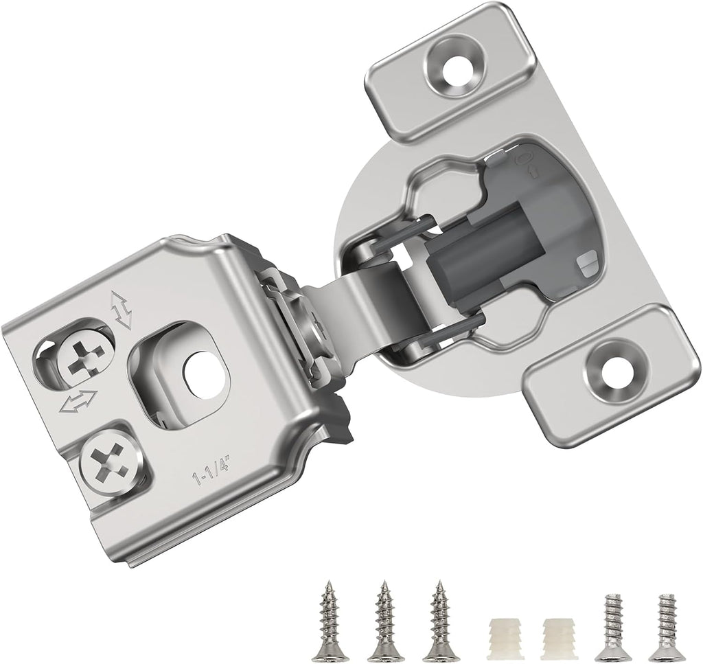 Furniware 1-1/4 Inch 105-Degree Small Overlay 4D Adjustment Soft Close Concealed Face Frame Hinges - Furniware