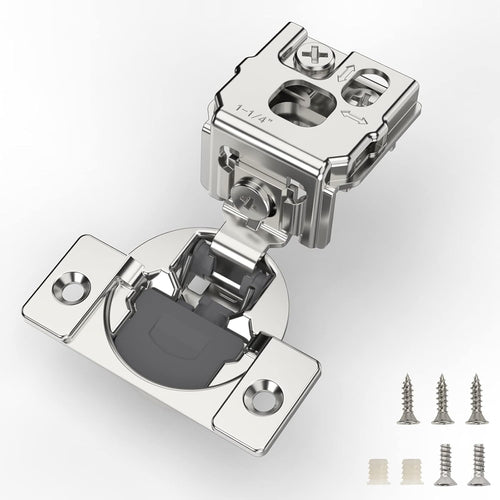 Furniware 105-Degree 1-1/4 Inch Overlay Soft Close Stainless Steel Cabinet Hinges - Furniware