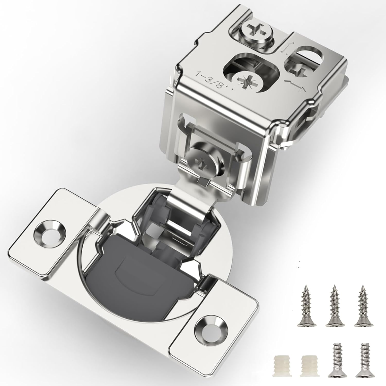 Furniware 105-Degree 1-3/8 Inch Overlay Soft Close Stainless Steel Cabinet Hinges - Furniware