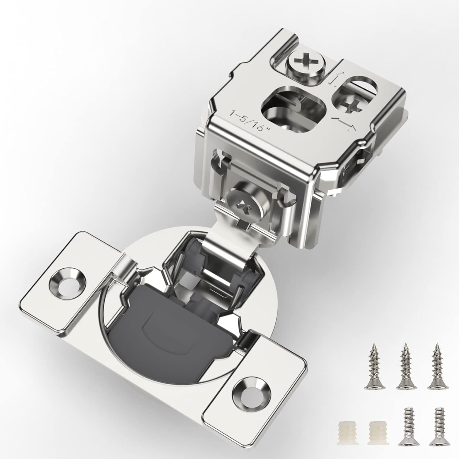 Furniware 105-Degree 1-5/16 Inch Overlay Soft Close Stainless Steel Cabinet Hinges - Furniware