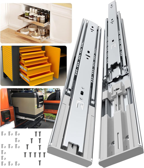 Furniware 1 Pair 165 LB Capacity Drawer Slides Side Mount Full Extension Ball Bearing Drawer Glides, Quiet Cabinet Rail - Furniware