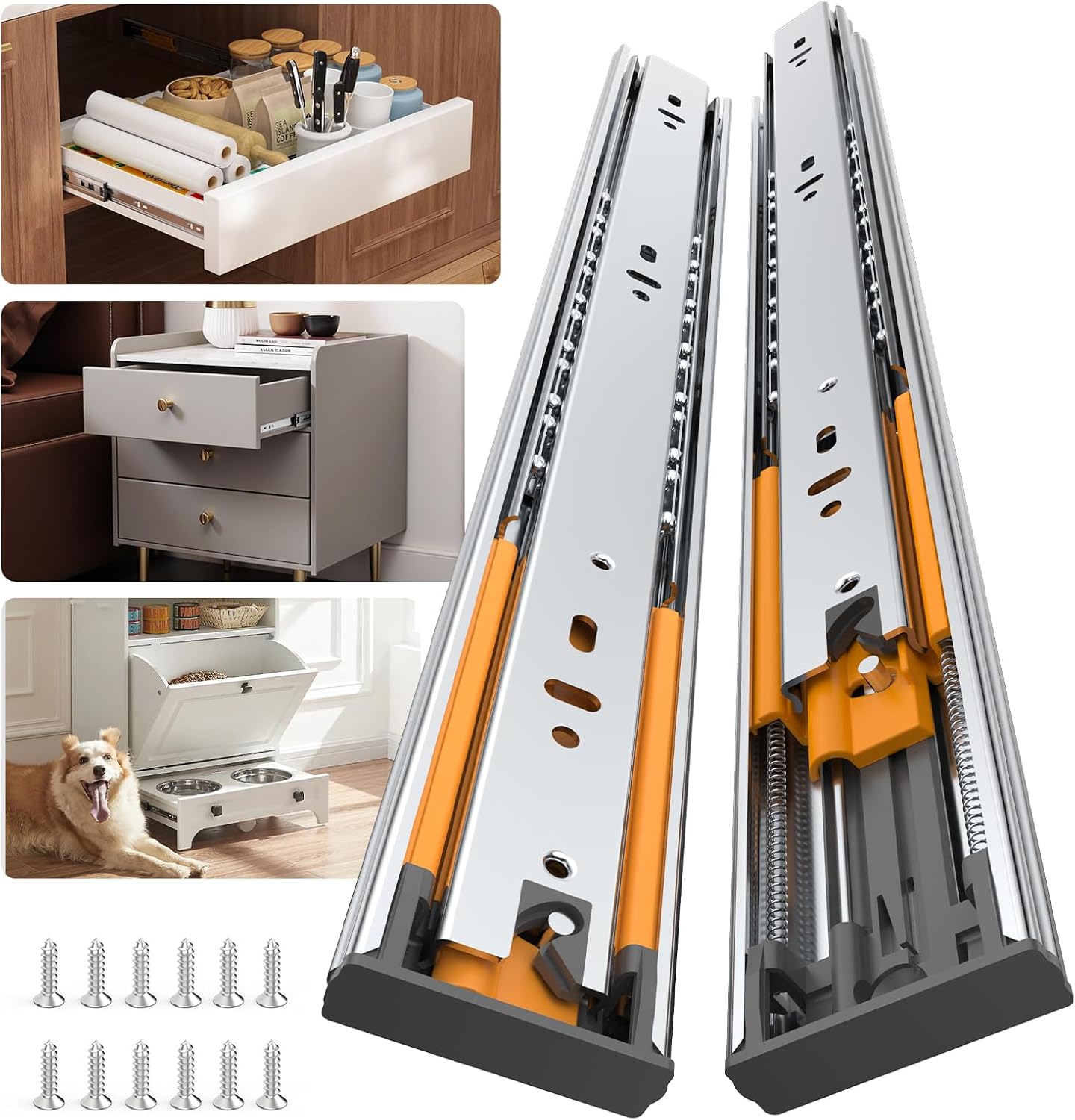 Furniware 100 LB Capacity Soft Close Drawer Slides Side Mount 3 Fold Full Extension Ball Bearing Drawer Glides Quiet Smooth Close - Furniware