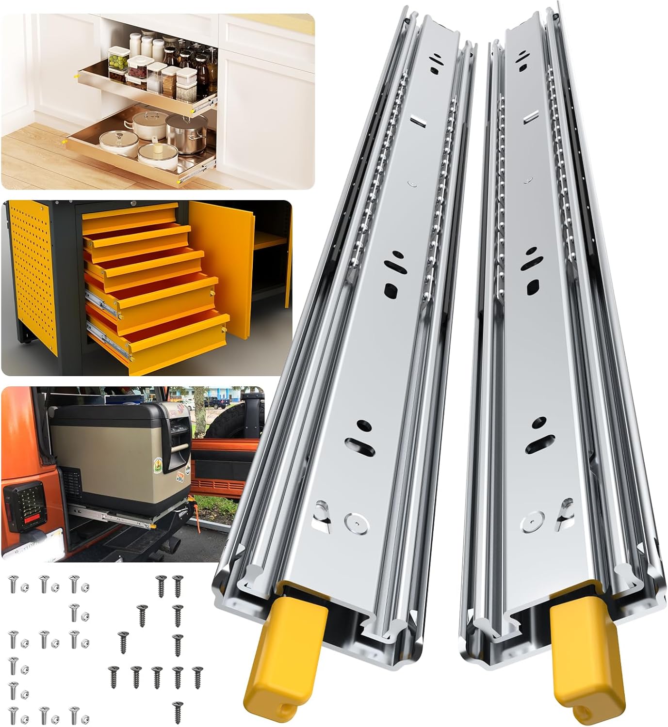 Furniware 1 Pair 165 LB Capacity Drawer Slides Side Mount Full Extension Ball Bearing Drawer Glides, Quiet Cabinet Rail - Furniware