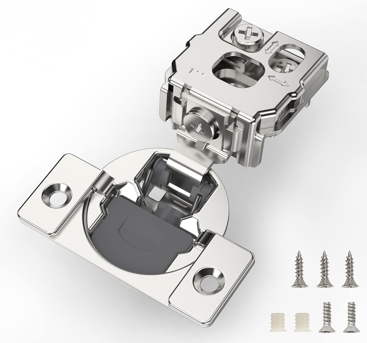 Furniware 105-Degree 1 Inch Overlay Soft Close Stainless Steel Cabinet Hinges - Furniware