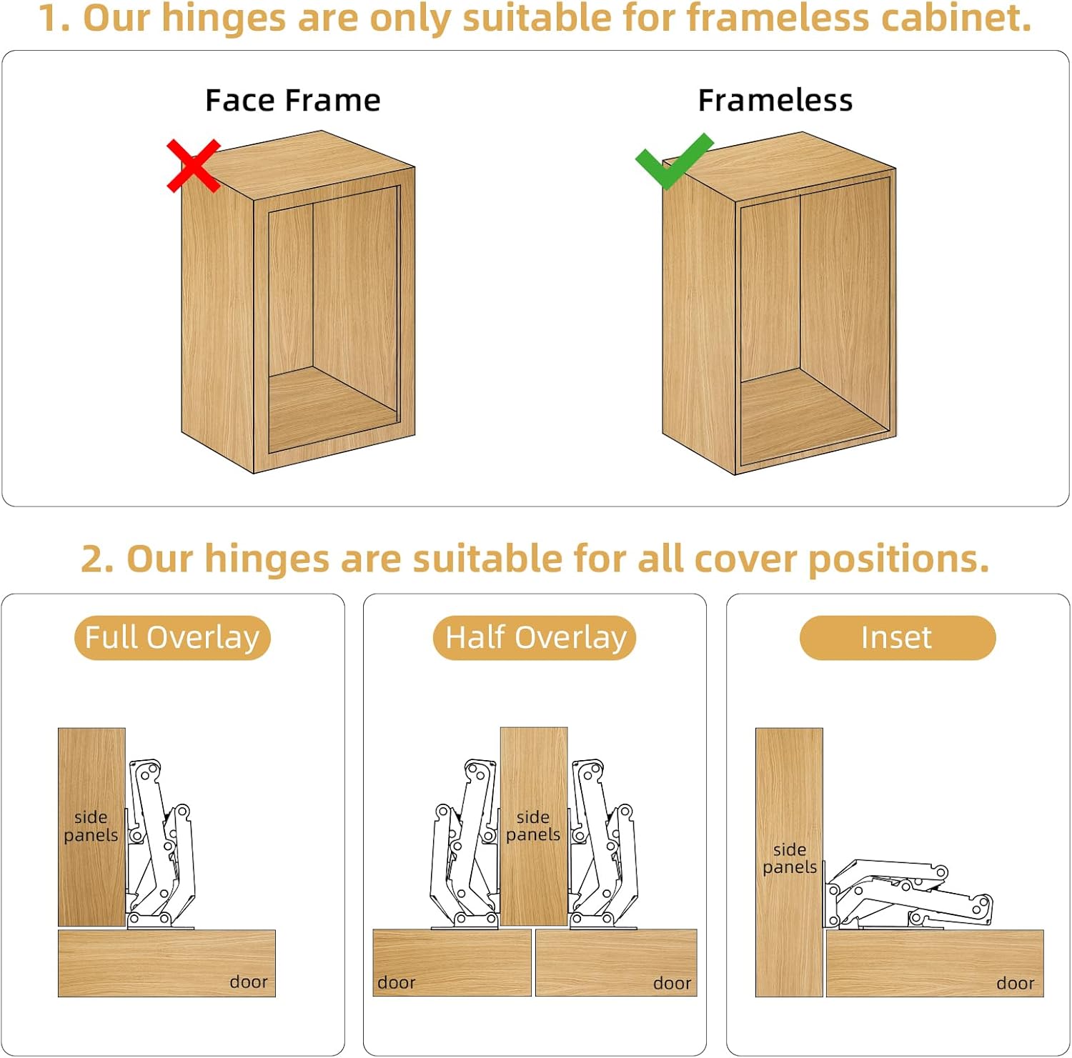Furniware 170-Degree Frameless Soft Close Lazy Susan Full Overlay Hinges Combination with Screws(Regular) - Furniware