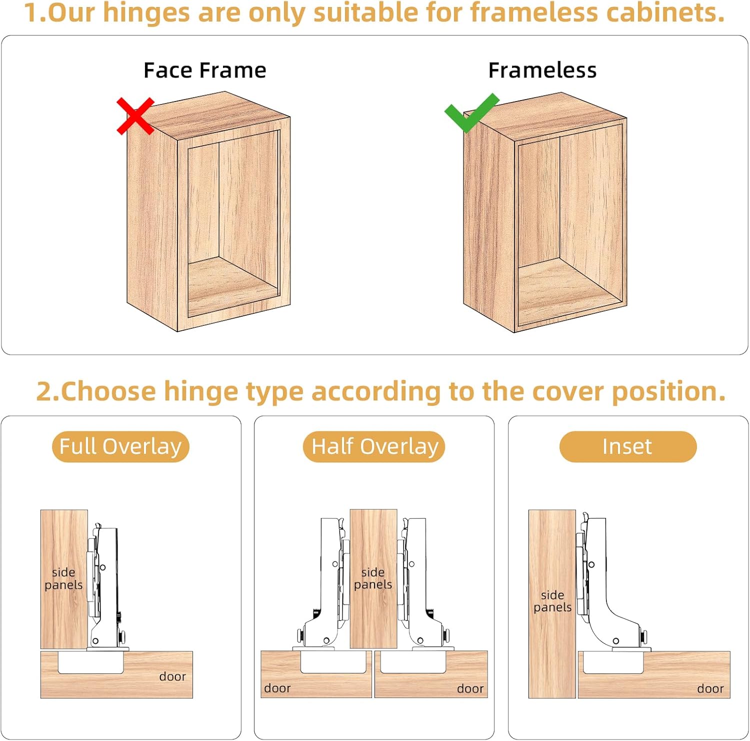 Furniware 45~110 Degree Frameless Half Overlay Soft Close Speed Control 4D Adjustment European Clip-On Cabinet Hinges - Furniware
