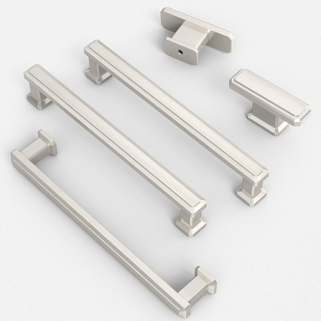 Furniware Brushed Satin Nickel Stepped Cabinet Pull Handles - Furniware