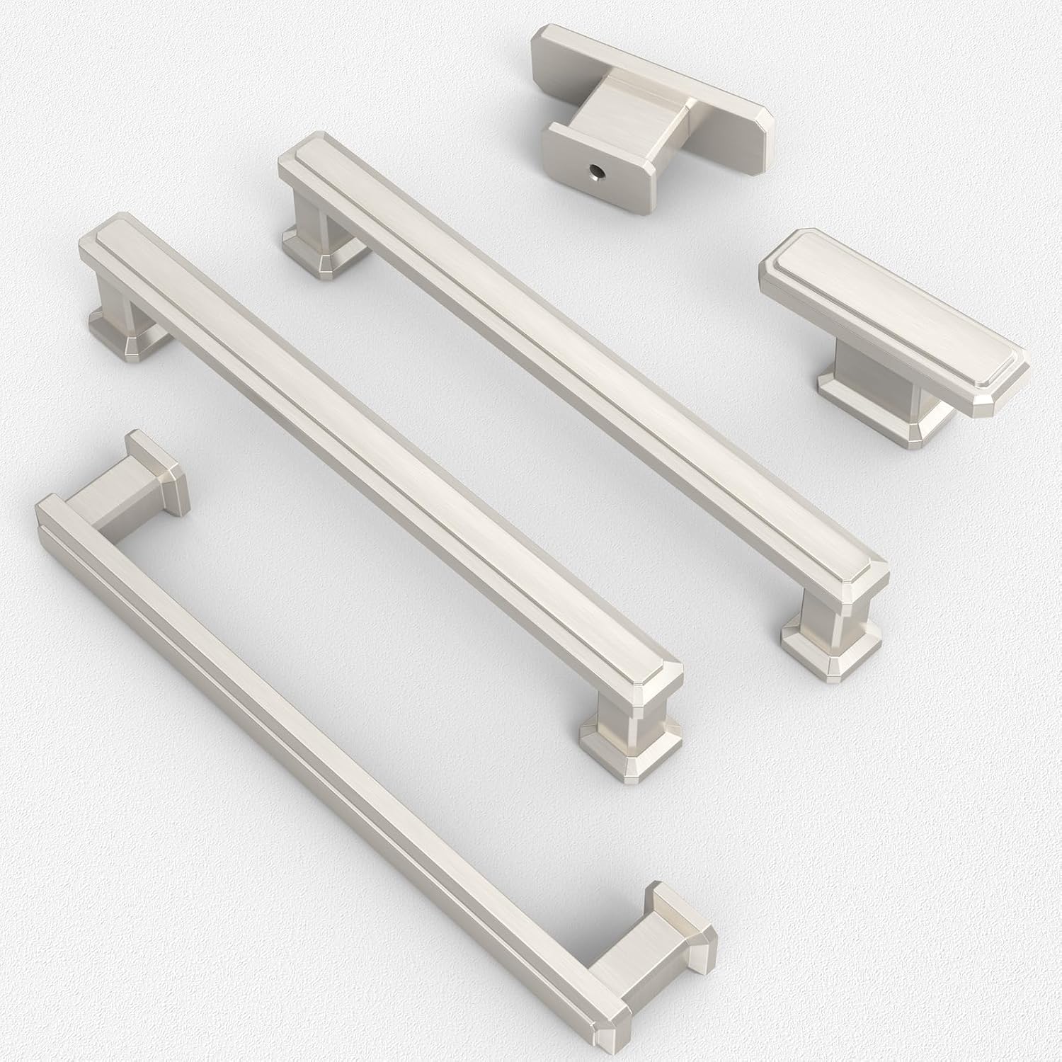 Furniware Brushed Satin Nickel Stepped Cabinet Pull Handles - Furniware