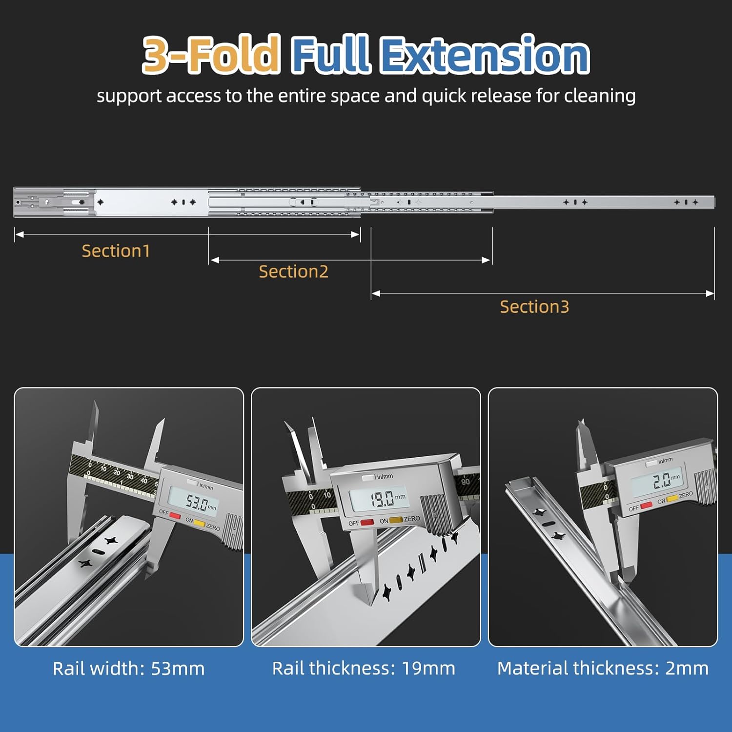 Furniware 1 Pair 265 LB Capacity Drawer Slides Side Mount Full Extension Ball Bearing Drawer Glides - Furniware