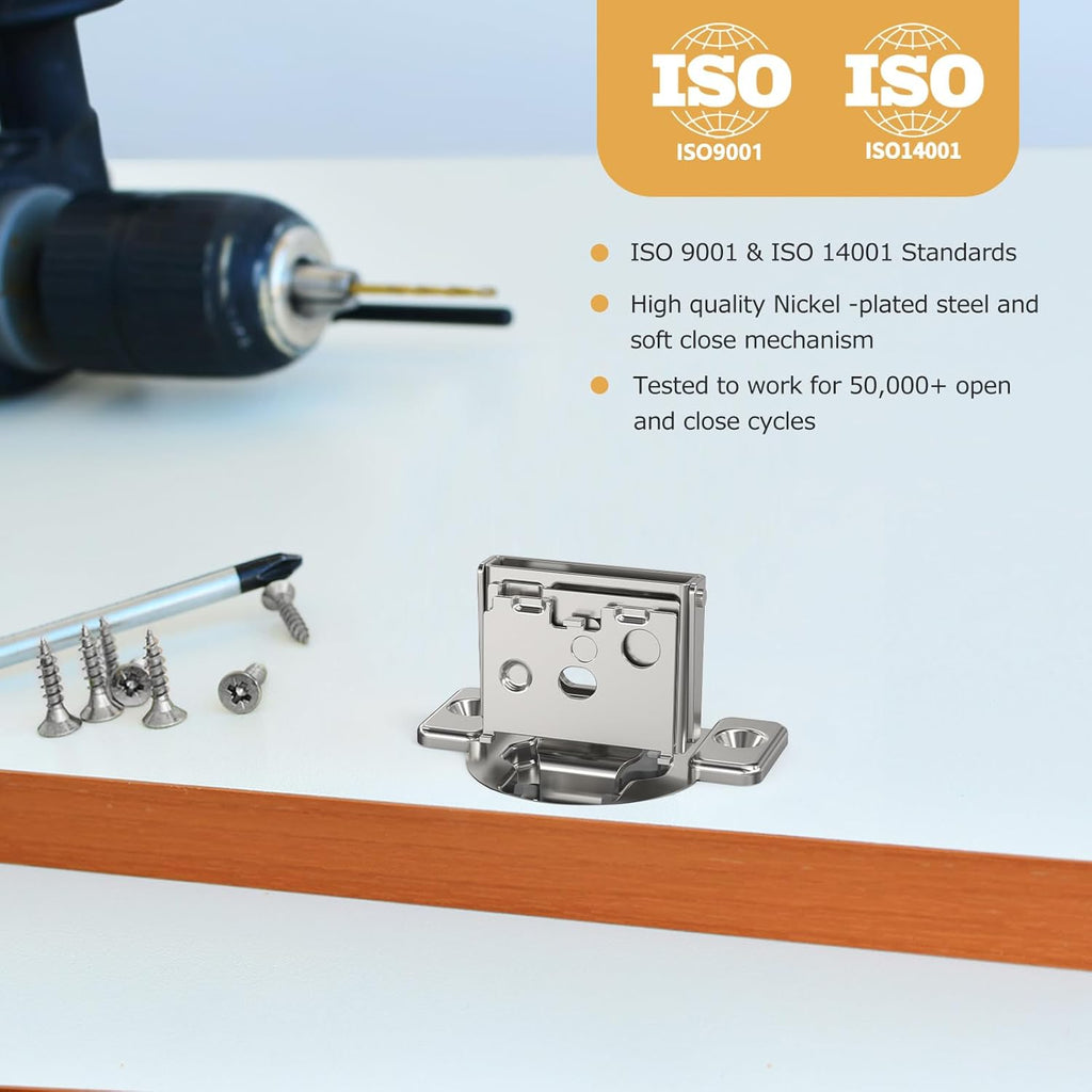 Furniware 3/4 Inch 105-Degree Small Overlay 4D Adjustment Soft Close Concealed Face Frame Hinges - Furniware