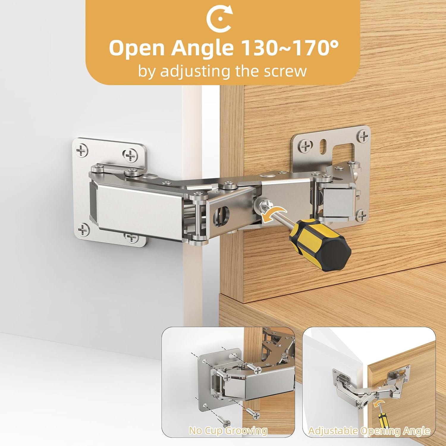 Furniware 170-Degree Frameless Soft Close Lazy Susan Full Overlay Hinges Combination with Screws(Regular)