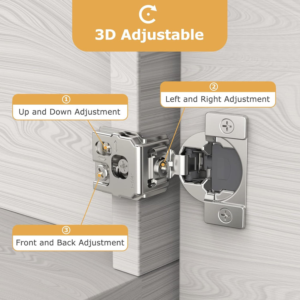 Furniware 105-Degree 1-3/8 Inch Overlay Soft Close Stainless Steel Cabinet Hinges - Furniware