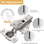 Furniware 45~110° Open Angle Full Overlay Soft Close Speed Control 4D Adjustment Cabinet Hinges for Face Frame & Frameless Cabinet - Furniware