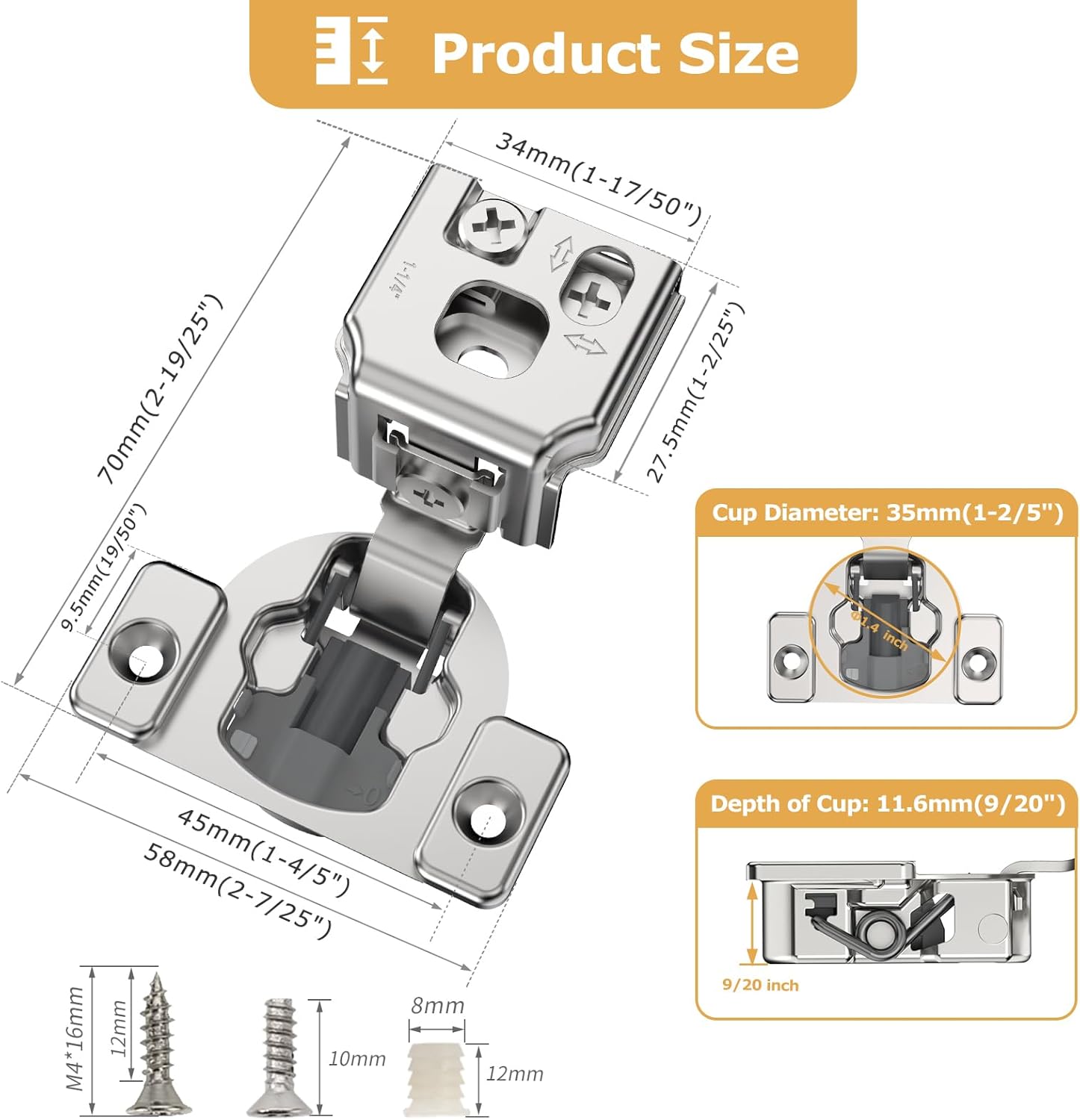 Furniware 1-1/4 Inch 105-Degree Small Overlay 4D Adjustment Soft Close Concealed Face Frame Hinges - Furniware
