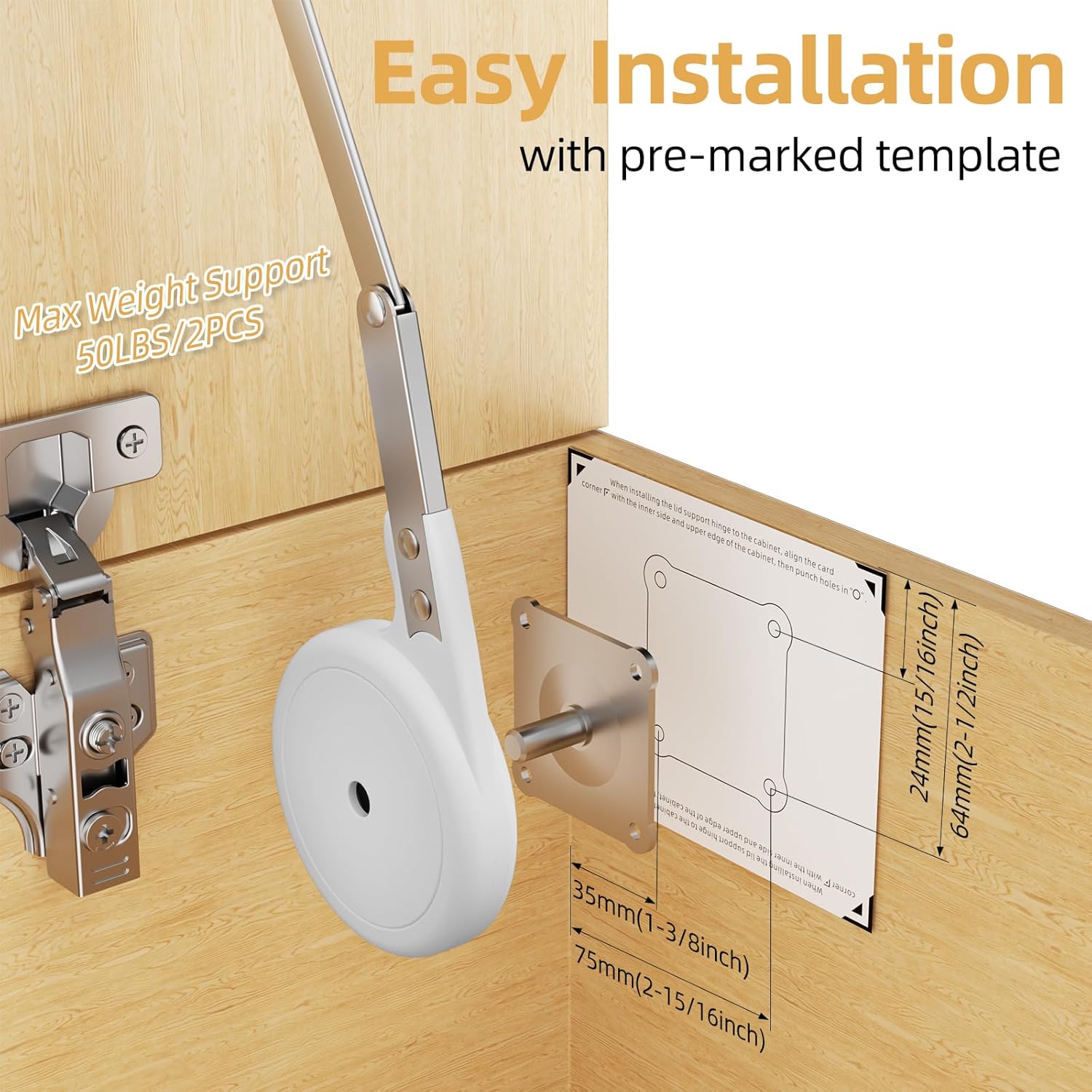 Furniware 105 Degree Soft Close Smooth Close Lid Support Kit Toy Box Hinges - Furniware