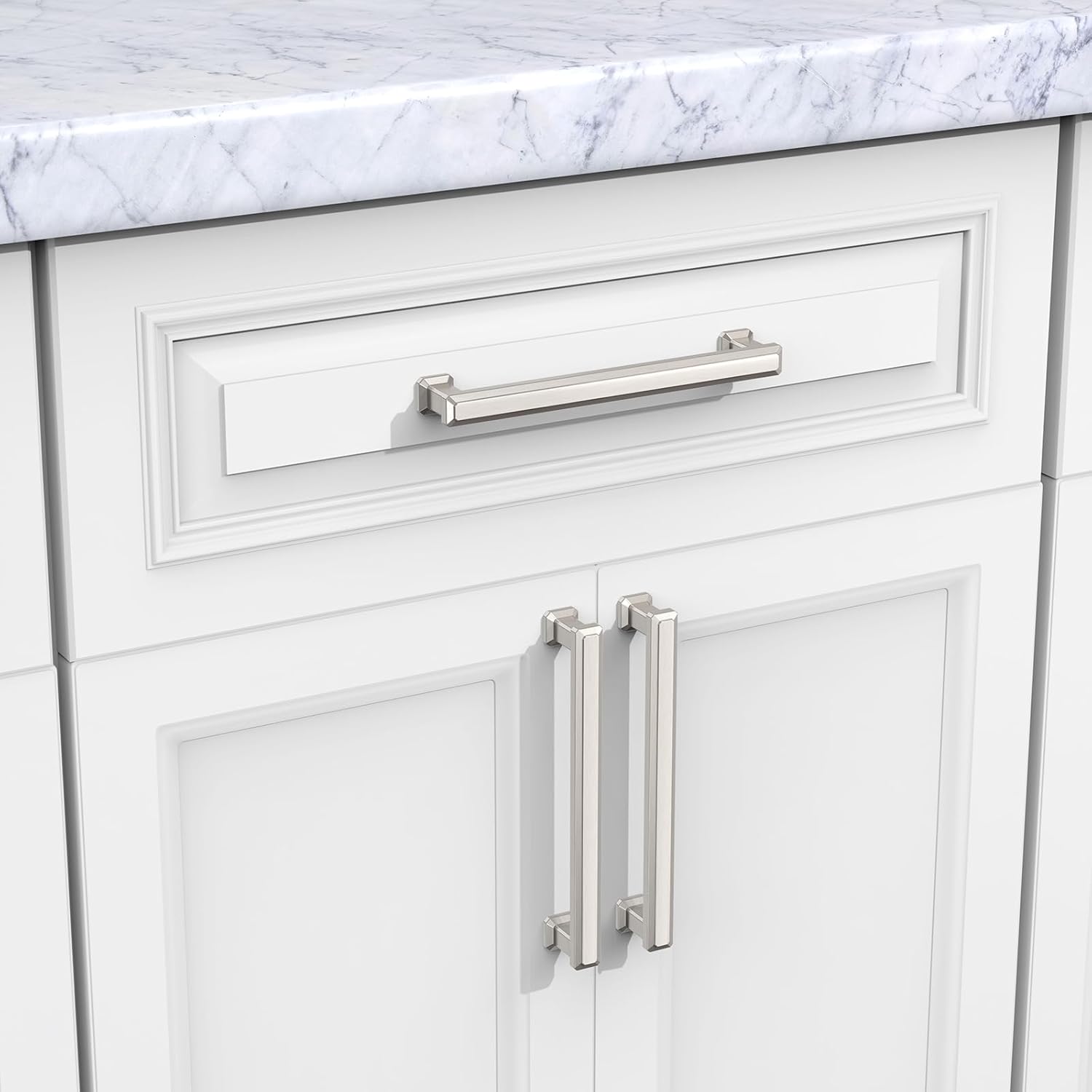 Furniware Brushed Satin Nickel Stepped Cabinet Pull Handles - Furniware
