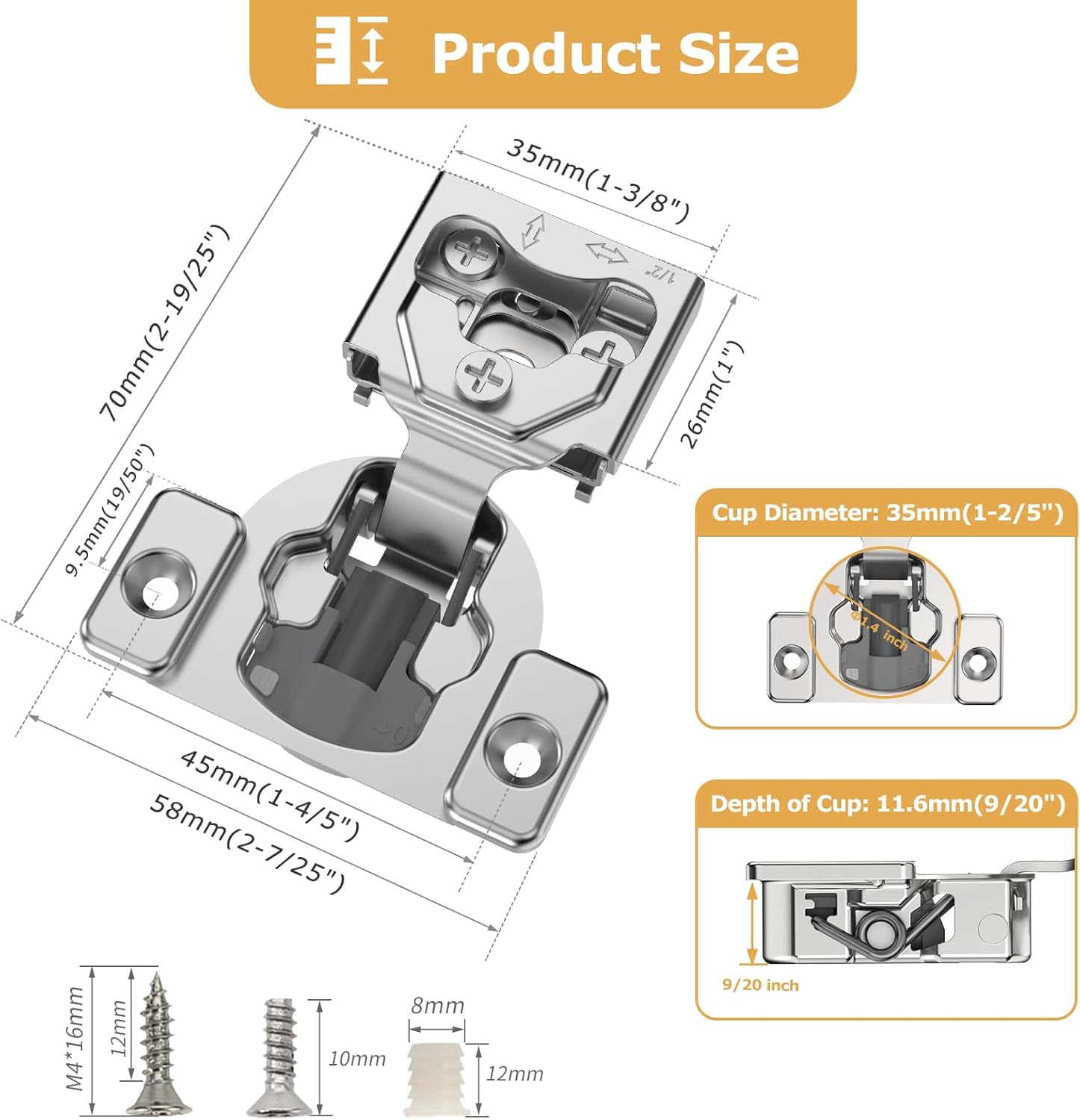 Furniware 1/2 Inch 105-Degree Small Overlay 4D Adjustment Soft Close Concealed Face Frame Hinges - Furniware