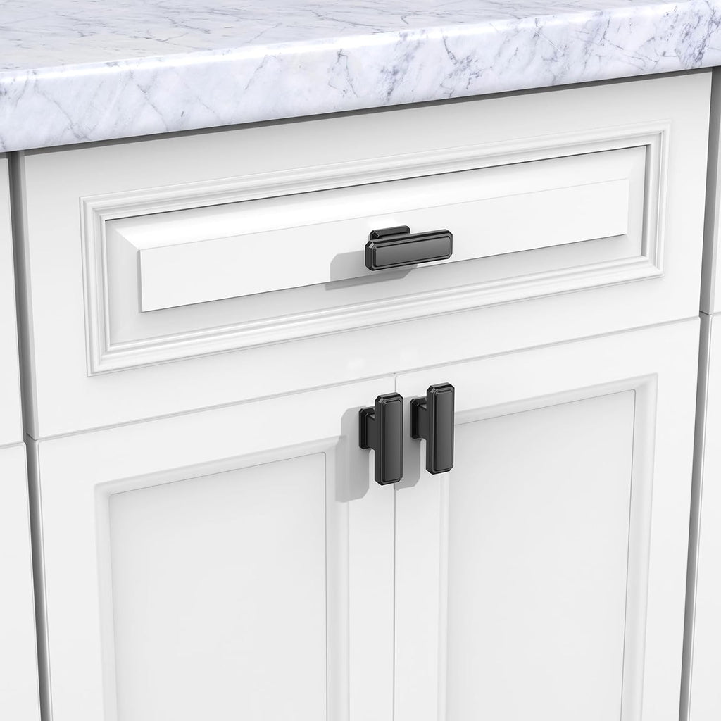 FURNIWARE Matte Black Stepped Cabinet Pull Handles - Furniware