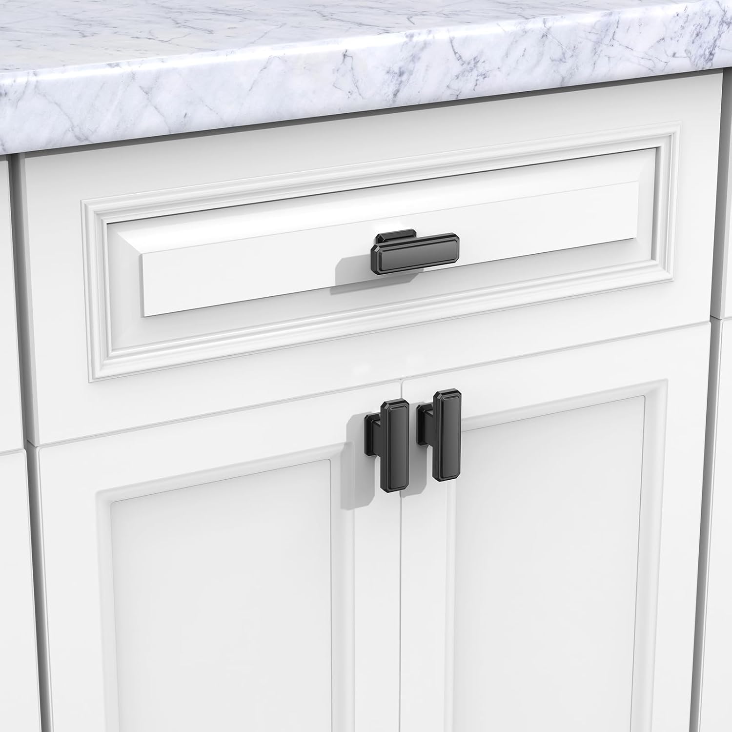 FURNIWARE Matte Black Stepped Cabinet Pull Handles - Furniware
