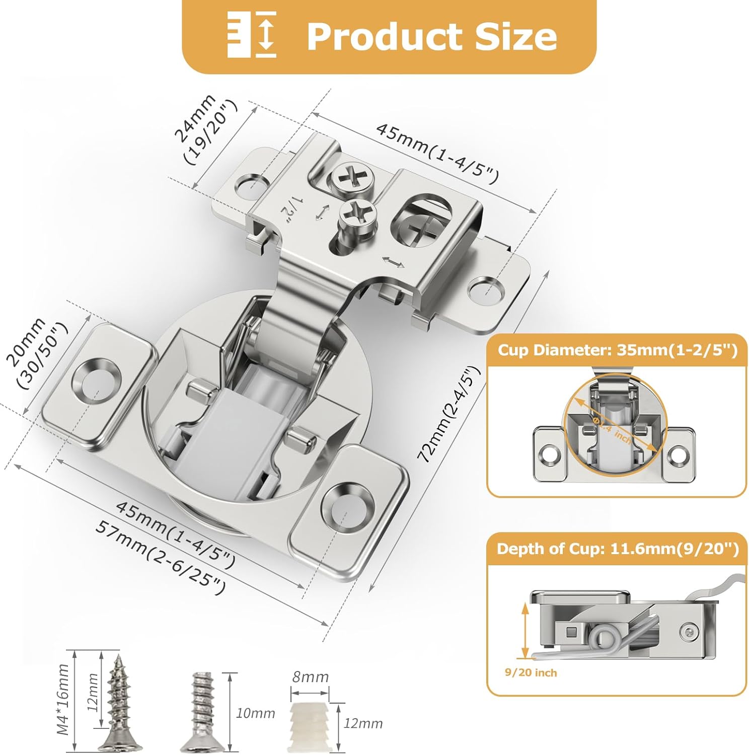 Furniware 1/2 inch 105-Degree Overlay Soft Close Concealed Hinge for Face Frame Door - Furniware