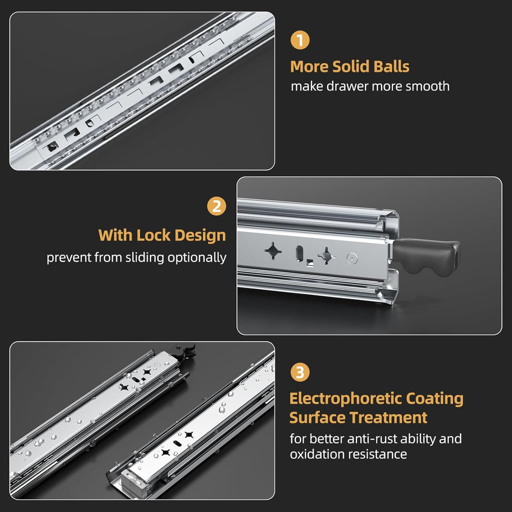 Furniware 1 Pair 265 LB Capacity Drawer Slides Side Mount Full Extension Ball Bearing Drawer Glides - Furniware