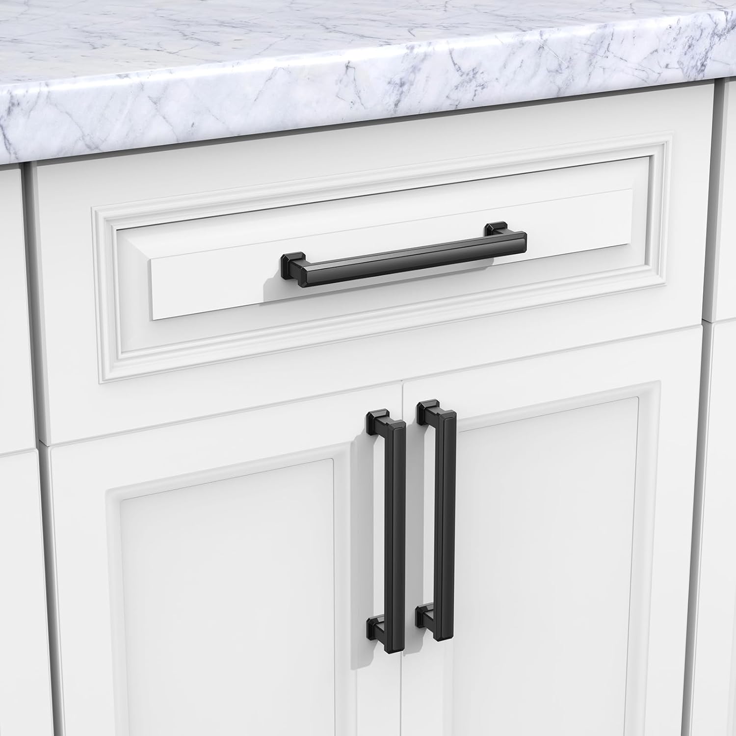 FURNIWARE Matte Black Stepped Cabinet Pull Handles - Furniware