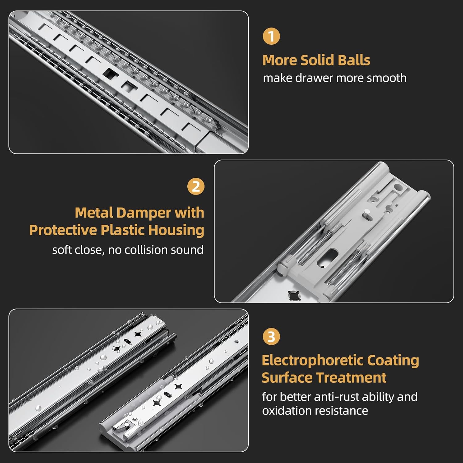Furniware 1 Pair 265 LB Capacity Drawer Slides Side Mount Full Extension Ball Bearing Drawer Glides - Furniware