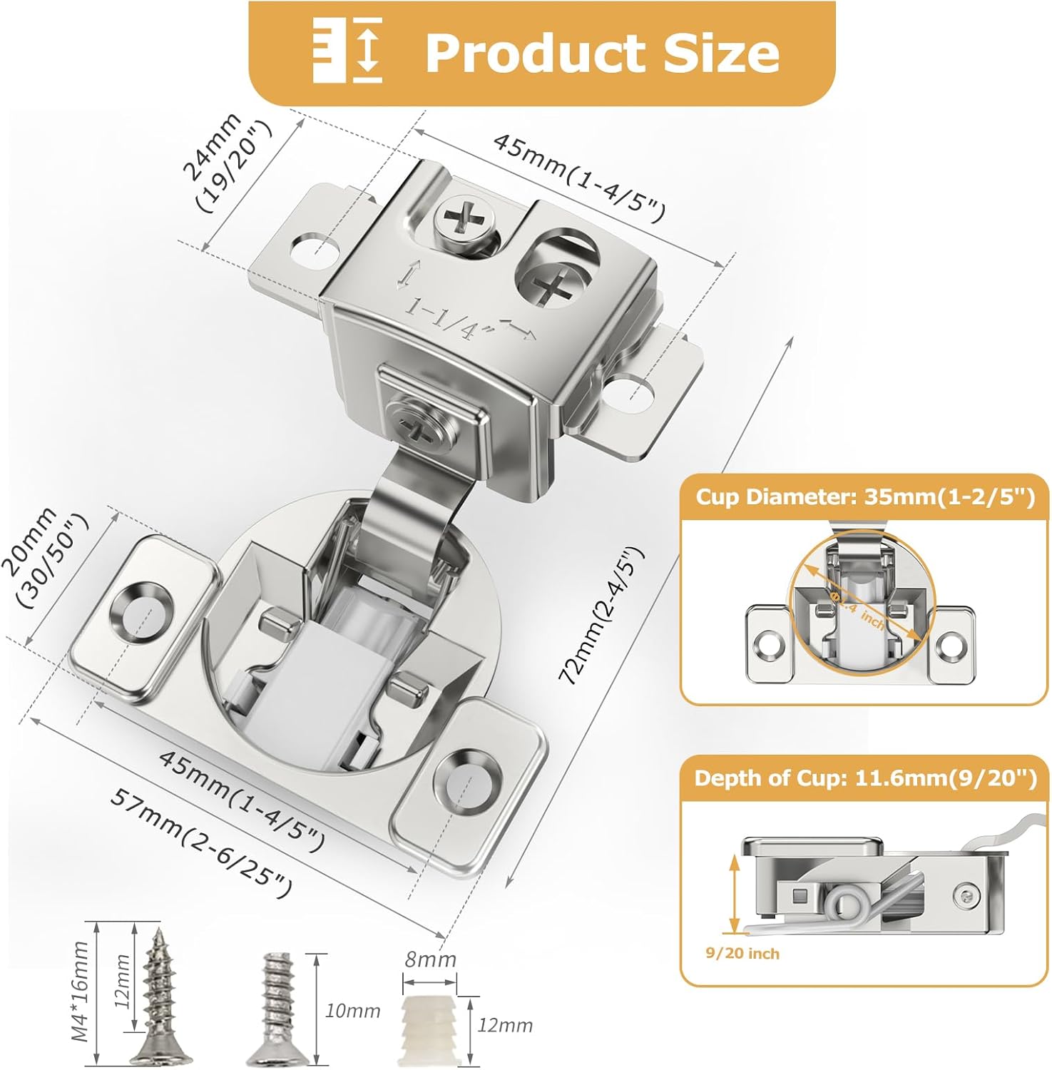 Furniware 1-1/4 inch 105-Degree Overlay Soft Close Concealed Hinge for Face Frame Door - Furniware