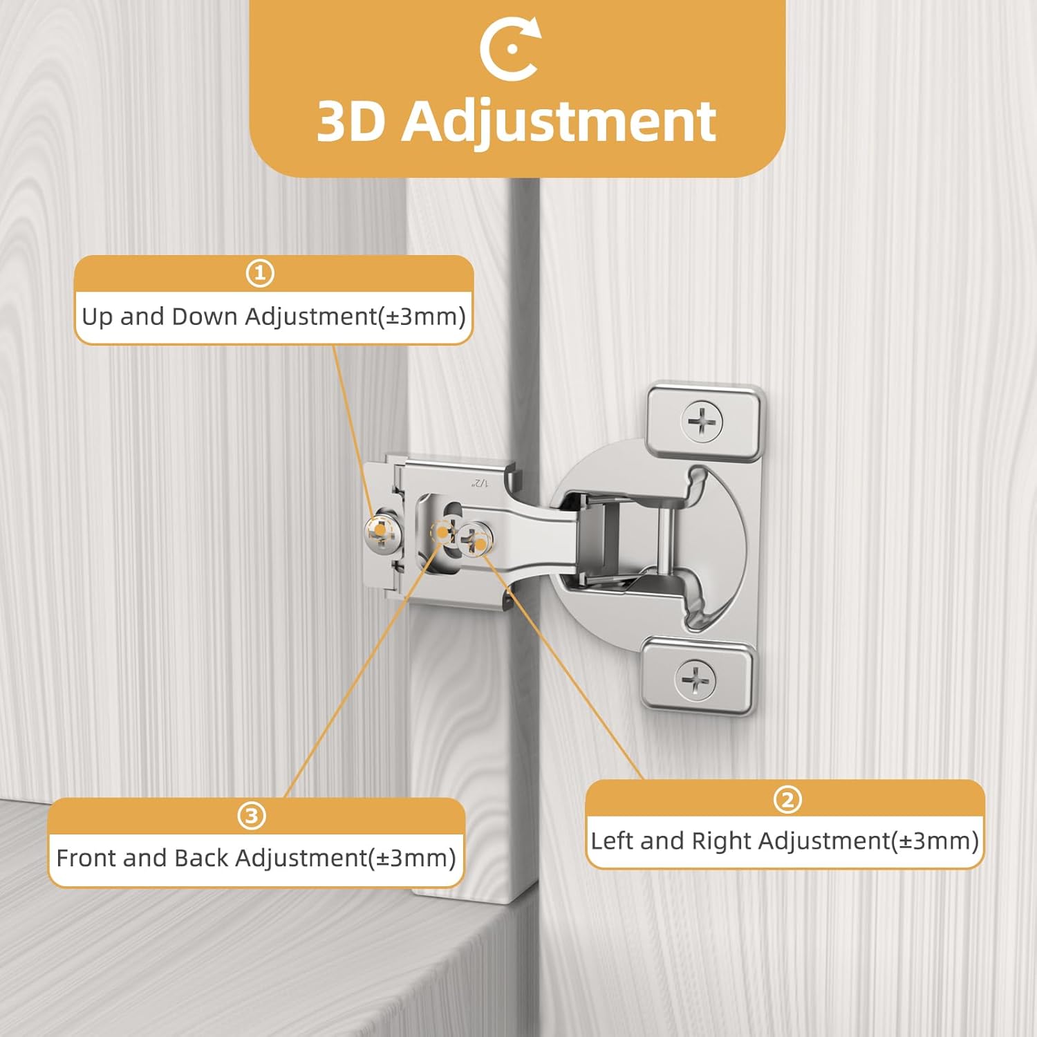 Furniware 105 Degree Non-Soft Close 1/2 inch Overlay Regular Hinges for Face Frame Cabinet - Furniware
