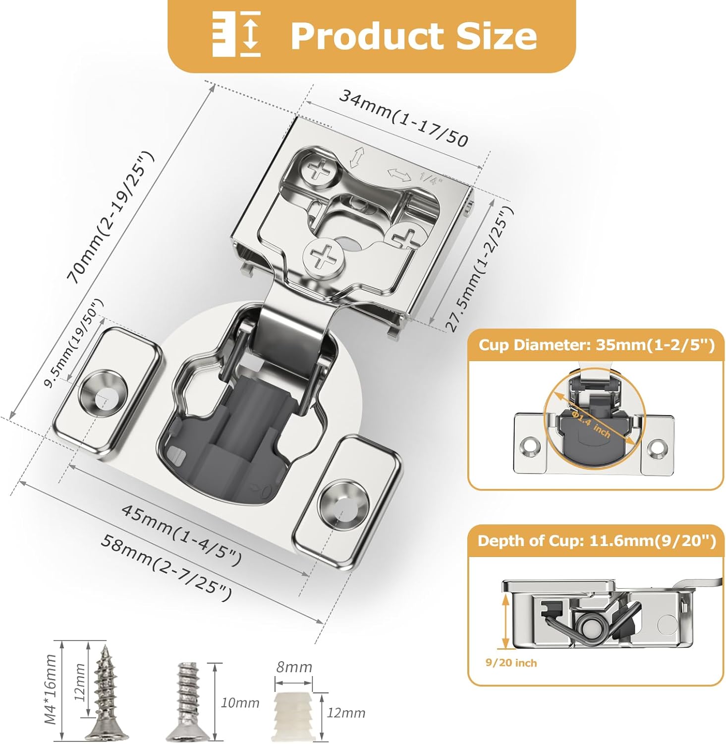 Furniware 1/4 Inch 105-Degree Small Overlay 4D Adjustment Soft Close Concealed Face Frame Hinges - Furniware