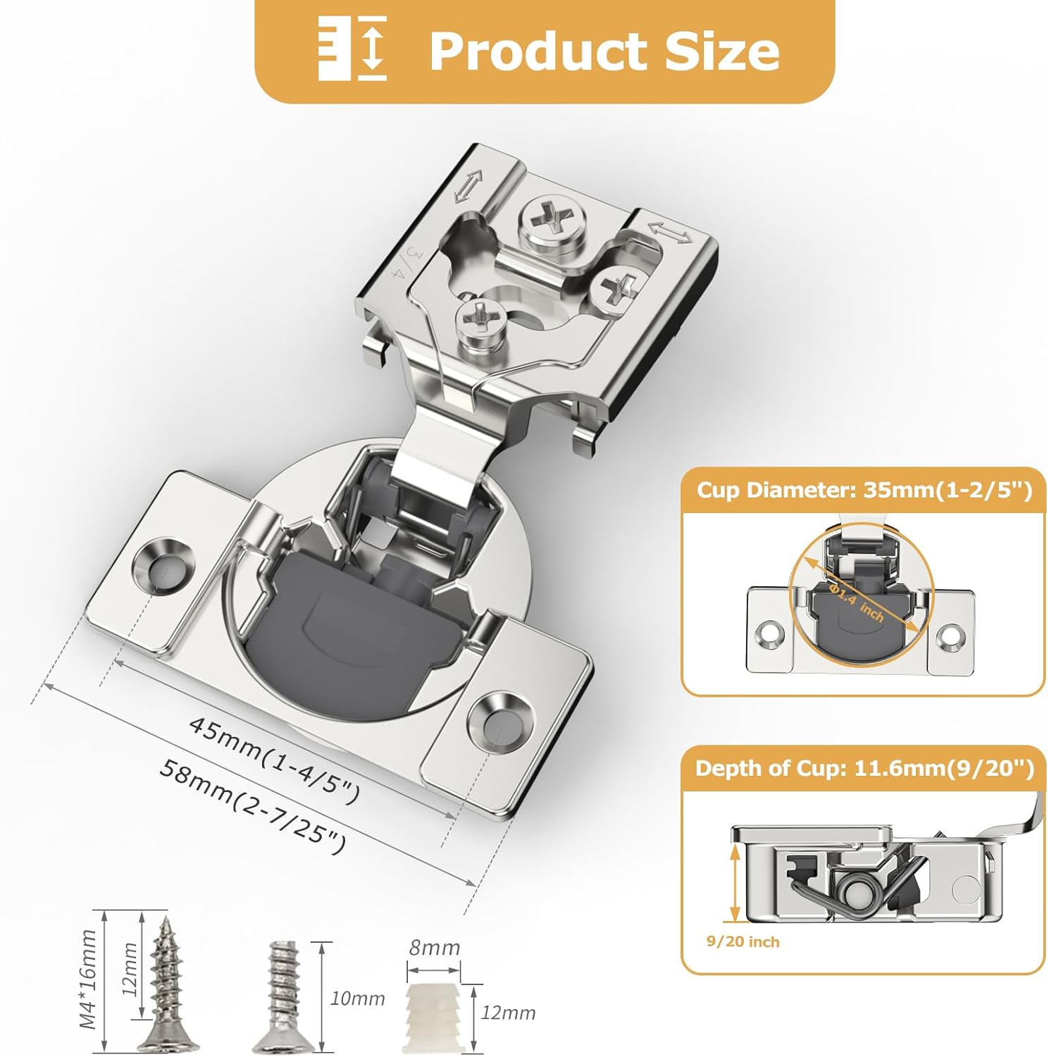 Furniware 105-Degree 3/4 Inch Overlay Soft Close Stainless Steel Cabinet Hinges - Furniware