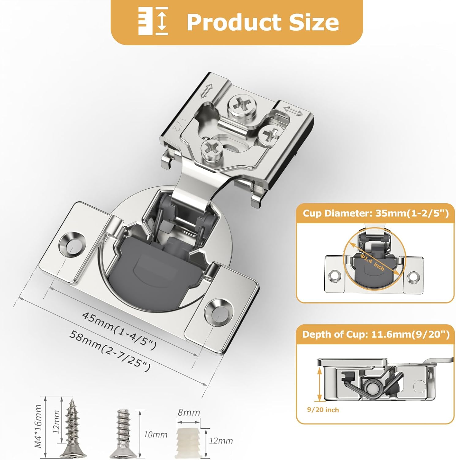 Furniware 105-Degree 1/2 Inch Overlay Soft Close Stainless Steel Cabinet Hinges - Furniware