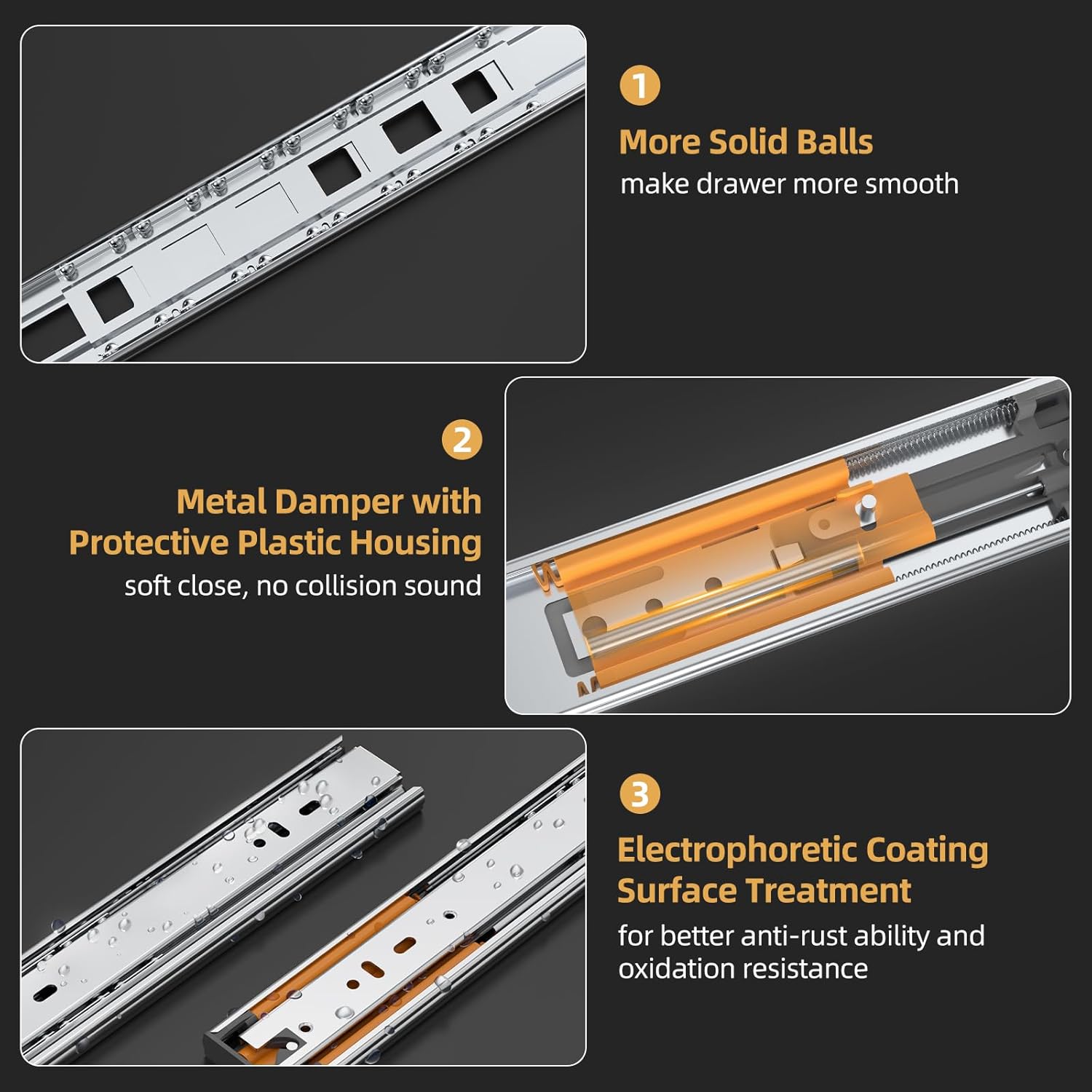 Furniware 100 LB Capacity Soft Close Drawer Slides Side Mount 3 Fold Full Extension Ball Bearing Drawer Glides Quiet Smooth Close - Furniware