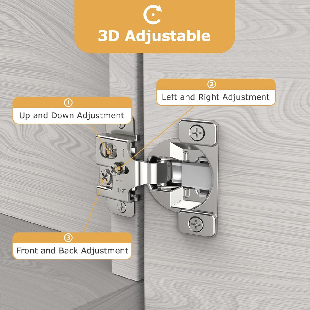 Furniware 1/2 inch 105-Degree Overlay Soft Close Concealed Hinge for Face Frame Door - Furniware