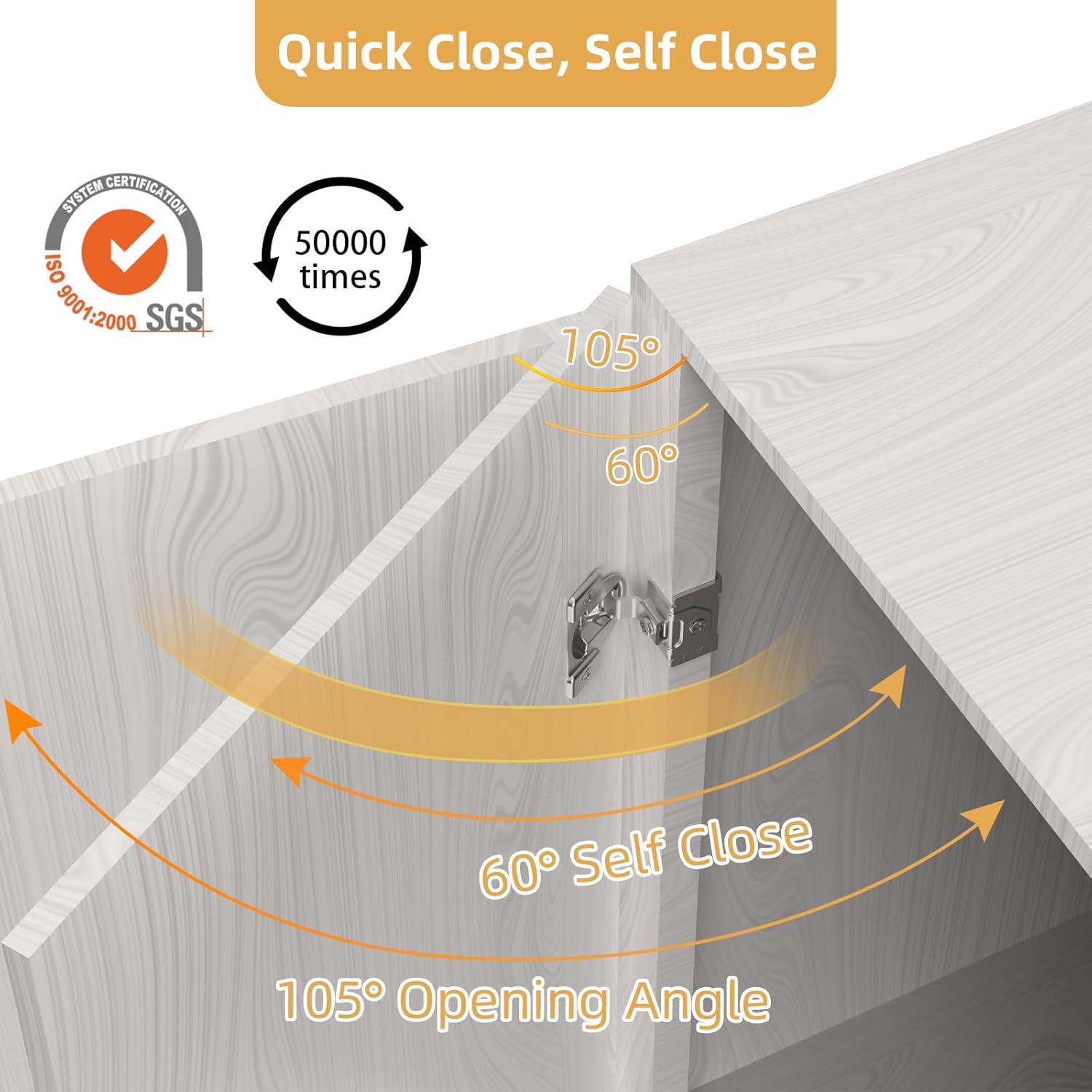 Furniware 105 Degree Non-Soft Close 1-3/8 inch Overlay Regular Hinges for Face Frame Cabinet - Furniware