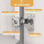 Furniware 1-1/4 Inch 105-Degree Small Overlay 4D Adjustment Soft Close Concealed Face Frame Hinges - Furniware