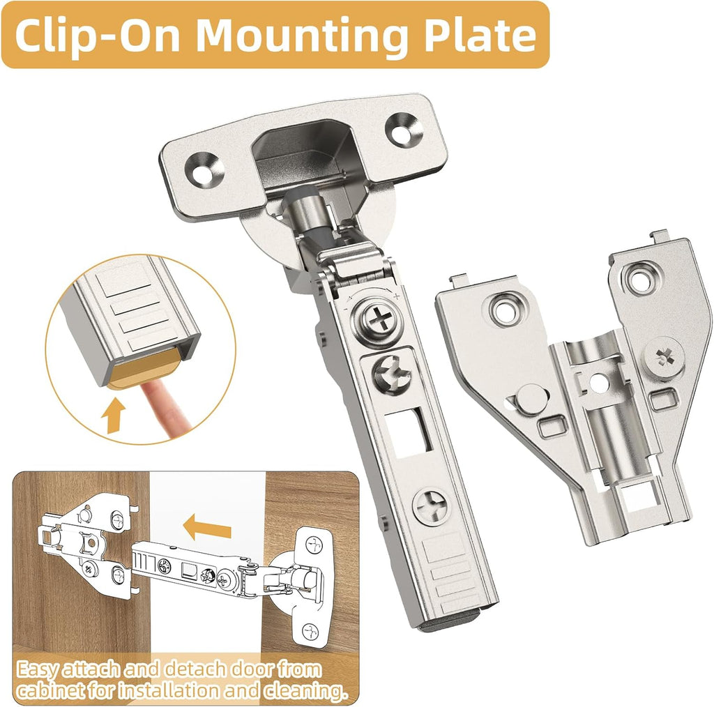 Furniware 45~110° Open Angle Full Overlay Soft Close Speed Control 4D Adjustment Cabinet Hinges for Face Frame & Frameless Cabinet - Furniware
