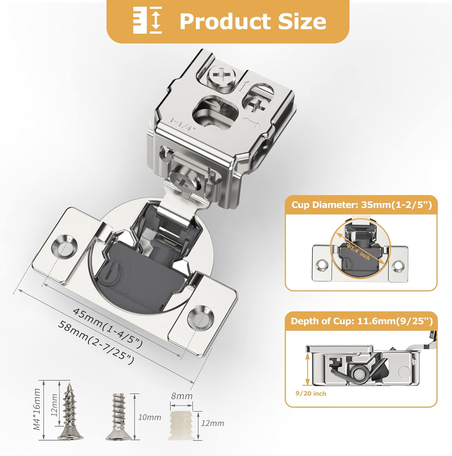 Furniware 105-Degree 1-1/4 Inch Closing Speed Control Overlay Soft Close 4D Adjustment Cabinet Hinge - Furniware