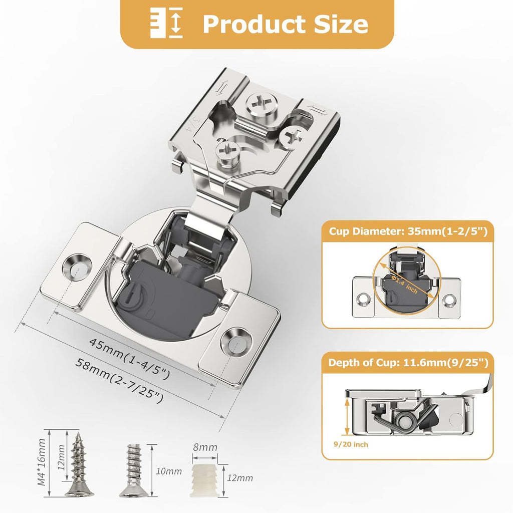 Furniware 105-Degree 3/4 Inch Closing Speed Control Overlay Soft Close 4D Adjustment Cabinet Hinge - Furniware