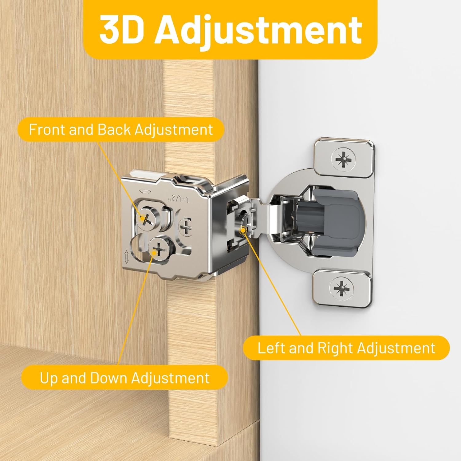Furniware 1-1/2 inch Overlay Soft Close 3 Way Adjustability Hinges for Face Frame Cabinet - Furniware