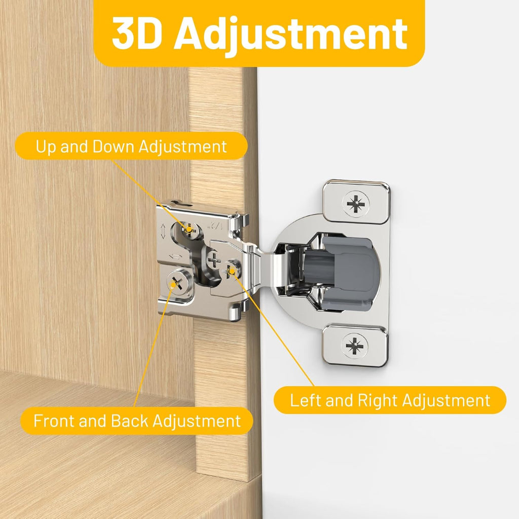 Furniware 1/2 inch Overlay Soft Close 3 Way Adjustability Hinges for Face Frame Cabinet - Furniware