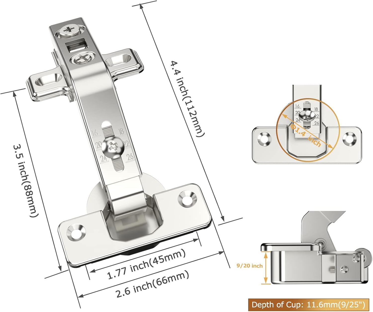 Furniware 135-Degree Lazy Susan Full Overlay Hinges Combination with Screws(Regular) - Furniware