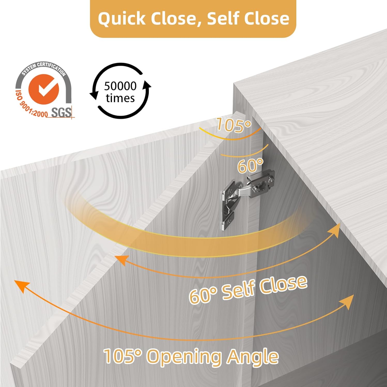 Furniware 105 Degree Non-Soft Close 1/2 inch Overlay Regular Hinges for Face Frame Cabinet - Furniware