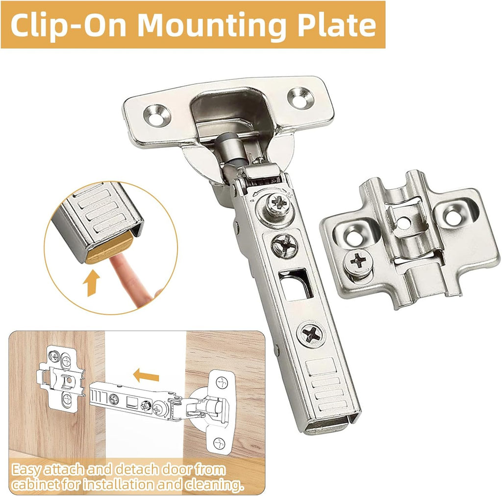 Furniware 45~110 Degree Frameless Full Overlay Soft Close Speed Control 4D Adjustment European Clip-On Cabinet Hinges - Furniware