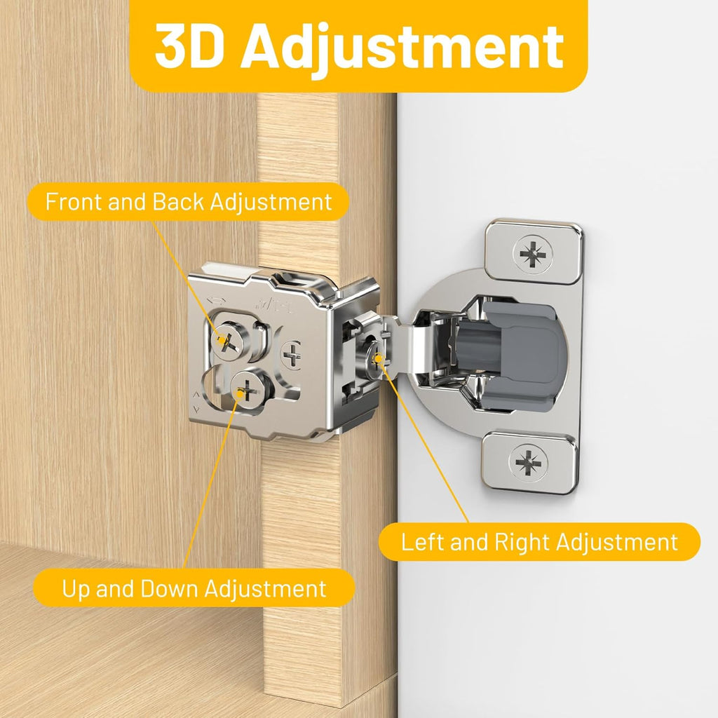 Furniware 1-1/4 inch Overlay Soft Close 3 Way Adjustability Hinges for Face Frame Cabinet - Furniware