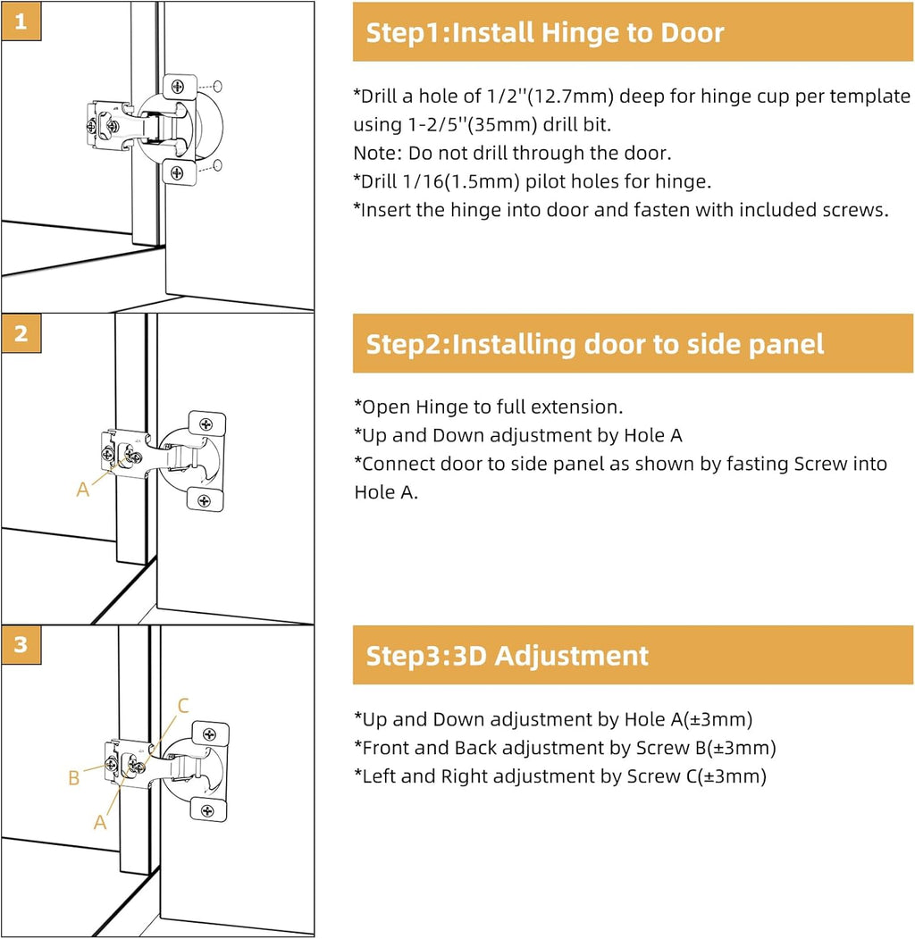 Furniware 105 Degree Non-Soft Close 1/2 inch Overlay Regular Hinges for Face Frame Cabinet - Furniware