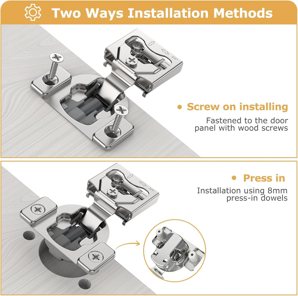 Furniware 3/4 Inch 105-Degree Small Overlay 4D Adjustment Soft Close Concealed Face Frame Hinges - Furniware