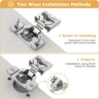 Furniware 3/4 Inch 105-Degree Small Overlay 4D Adjustment Soft Close Concealed Face Frame Hinges - Furniware