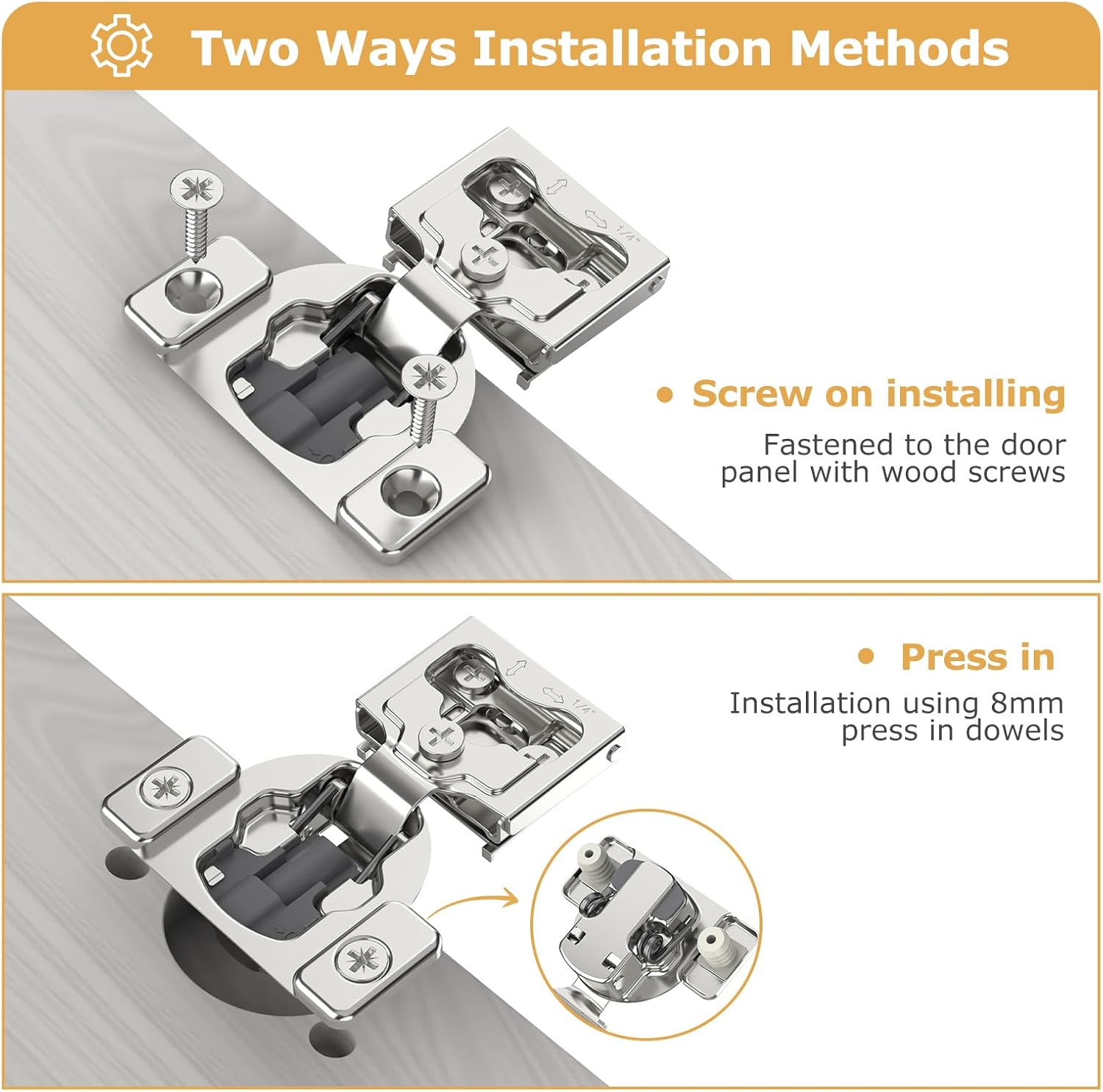 Furniware 1/4 Inch 105-Degree Small Overlay 4D Adjustment Soft Close Concealed Face Frame Hinges - Furniware